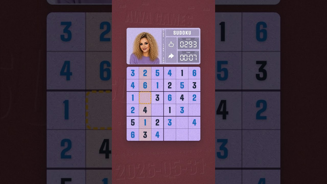 LinkedIn Mini Sudoku #293 solved board for May 31, 2026, 6x6 grid