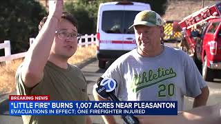 Firefighter injured, evacuations ordered as wildfire explodes to 1,007 acres near Pleasanton