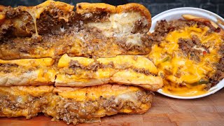 ASMR EXTRA CHEESY PHILLY CHEESESTEAKS, PHILLY CHEESESTEAK POUTINE, AND ONION RINGS MUKBANG