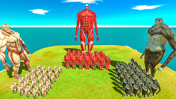 Growing Colossal Titan vs Armored Titan vs Beast Titan - Animal Revolt Battle Simulator