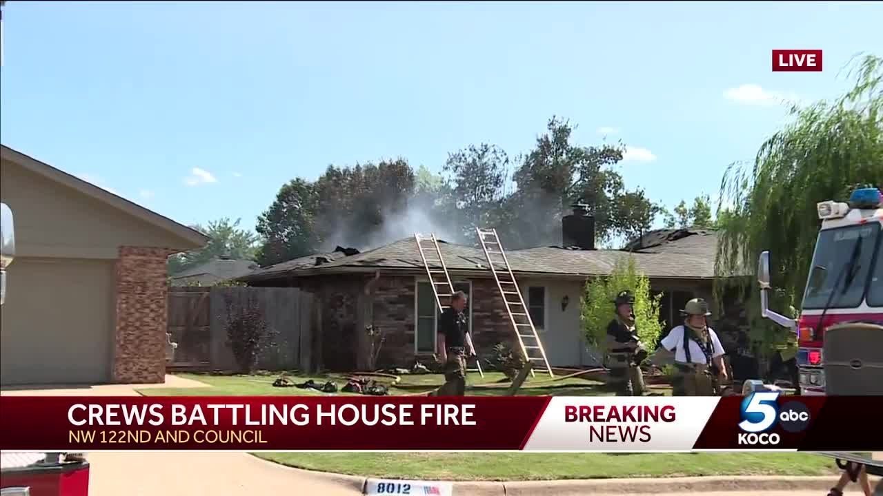 Crews battle house fire in northwest Oklahoma City - YouTube