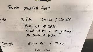 Phase 3 workout - push jerk, pull up, box jump over, calories - 20200828