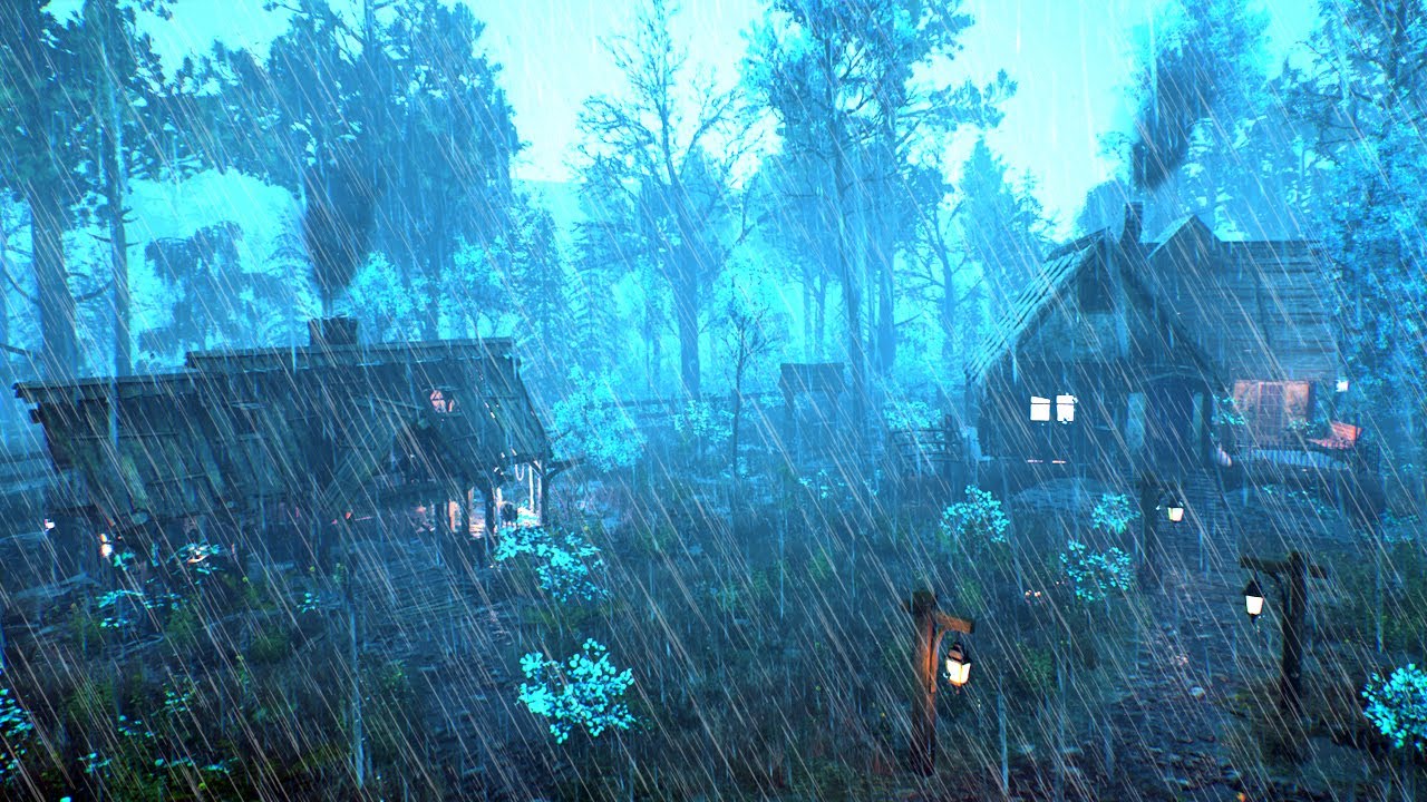 ☔️ Deep sleep to the sound of rain and gentle thunder | Foggy village ...