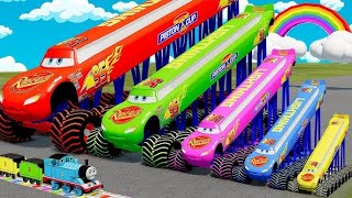 Transporting Pixar Cars & Fruits With Colored John Deere Vs Claas Tractors Beamng Drive