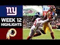 Giants vs. Redskins | NFL Week 12 Game Highlights