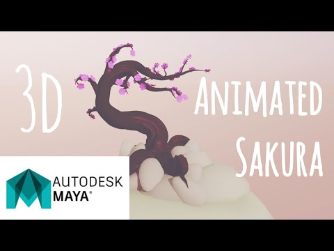 Animated sakura tree growing and blossoming (Autodesk Maya 3d modeling)