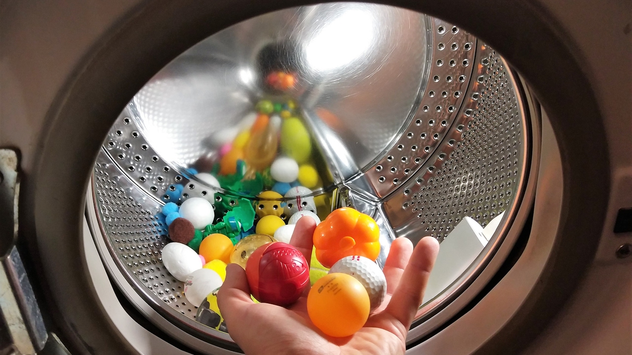 Experiment 100 Balls in a Washing Machine Centrifuge YouTube
