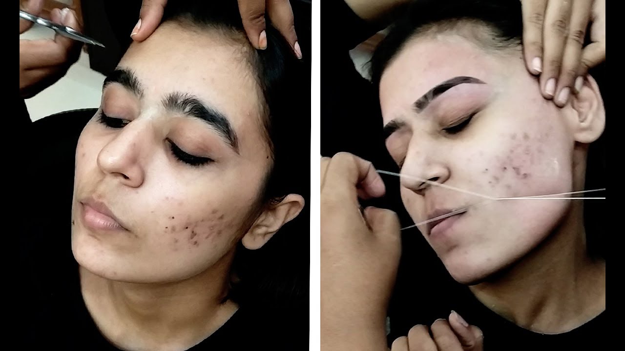 Full face threading | Thick to thin eyebrows | Facial hair removal ...