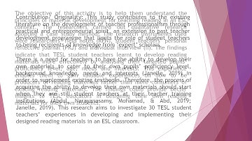 Pre Service Teachers Experiences in Developing Reading Materials for the Teaching of Reading in an E