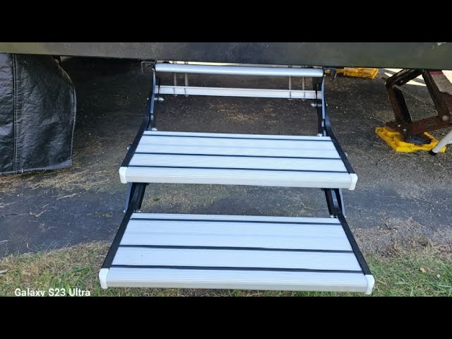 GarfatolRv RV Steps Adjustable Folding Manual Double Drop Down Steps Camper  Collapsible