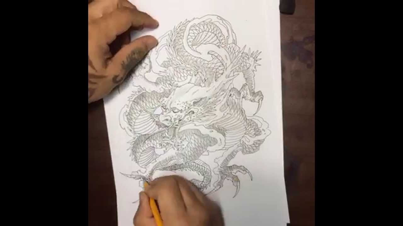 Vẽ tay HÌNH XĂM RỒNG | Dragon Tattoo - YouTube