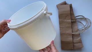 Idea to recycle plastic bucket and paper bags.