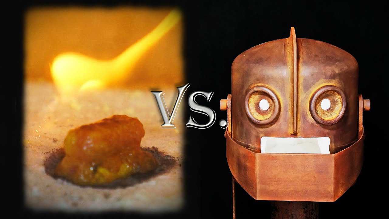 We treat the alien robot with chewing gum. 1000 °C VS chewing gum