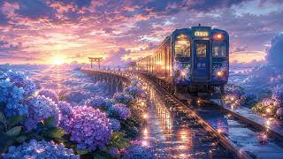 🌿 Train Above the Clouds Through Endless Hydrangeas | Ambient Music for Study, Sleep & Relaxation