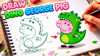 How To Draw George Pig Dinosaur Costume Easy Peppa Pig Drawing For Kids