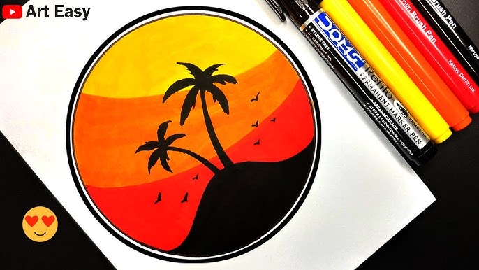 Sunrise drawing with brush pen