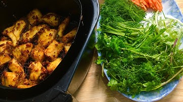 Cá nướng riềng mẻ bằng nồi chiên không dầu cuộn bánh tráng ăn bao ngon