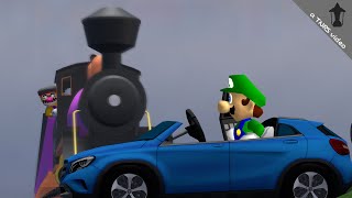 Luigi Dies after stopping on the railway of the Wario Express for a phone call