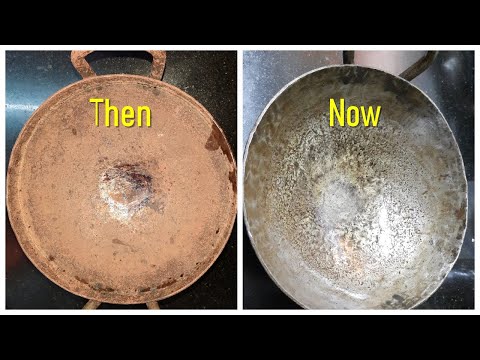 துருப்பிடித்த இரும்பு சட்டியை எப்படி சுத்தம் செய்வது & பழக்குவது Old Iron Kadai Seasoning Method.