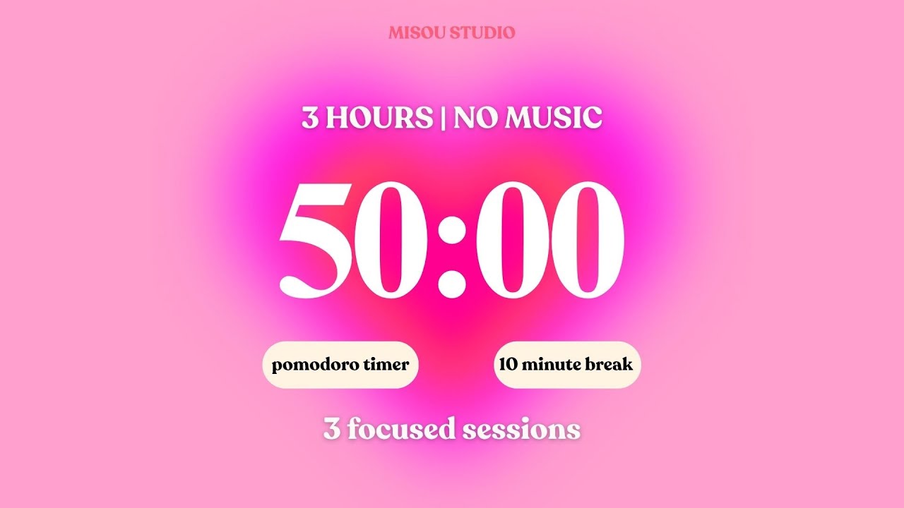 3 HOURS STUDY WITH ME 💗 | 50/10 Pomodoro Timer | No Music | Cute Heart ...