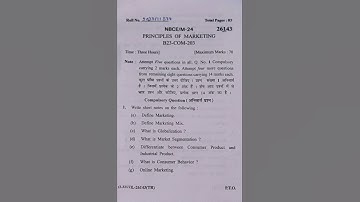 principles of marketing question paper 2024 kurukshetra University 🎓#exam #college