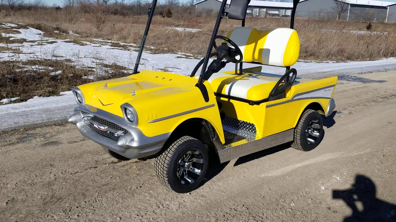 57' Chevy Electric Golf Cart Club Car Review And Test - Fully Customized  Gas & Electric Golf Cars - YouTube