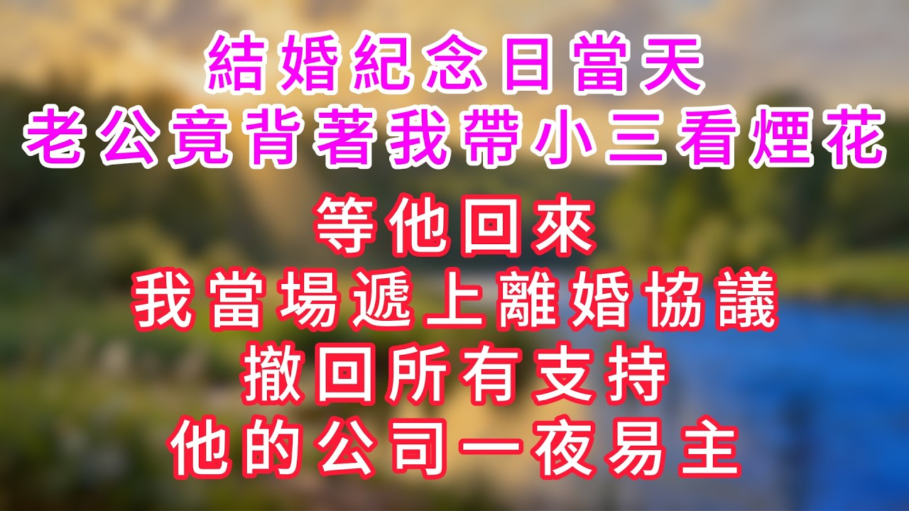 結婚紀念日當天，老公竟背著我帶小三看煙花，等他回來，我當場遞上離婚協議，撤回所有支持，他的公司一夜易主。#情感故事 #深夜故事 #婆媳 #人生感悟 #影視 #家庭 #爽文 #大女主  #婚姻