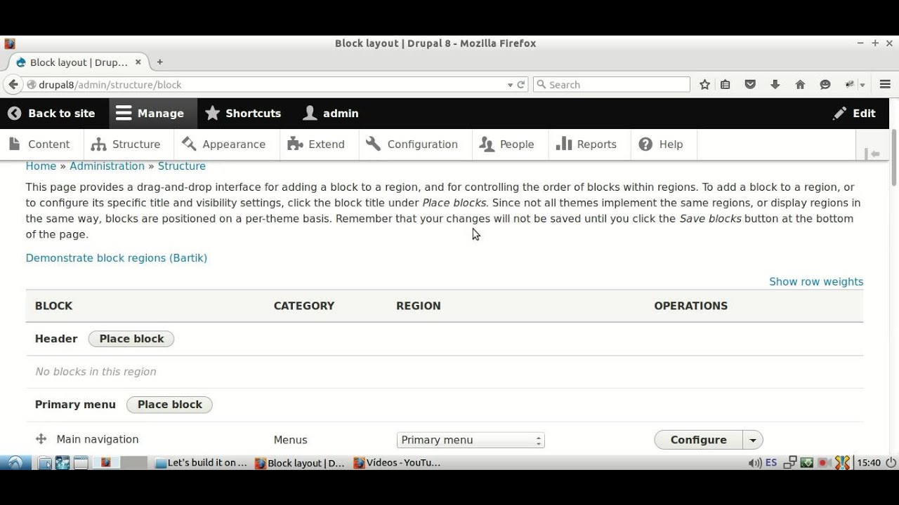 Block layout on Drupal 8 - YouTube