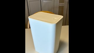 Tipgo compact trash or garbage can with lid for small space.  #TIPGO #SlimTrashCan #BathroomTrashCan