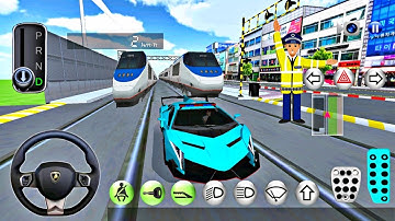 Lamborghini Police Driver vs Bullet Train Railway Station In 3D Driving Class - Android IOS Gameplay