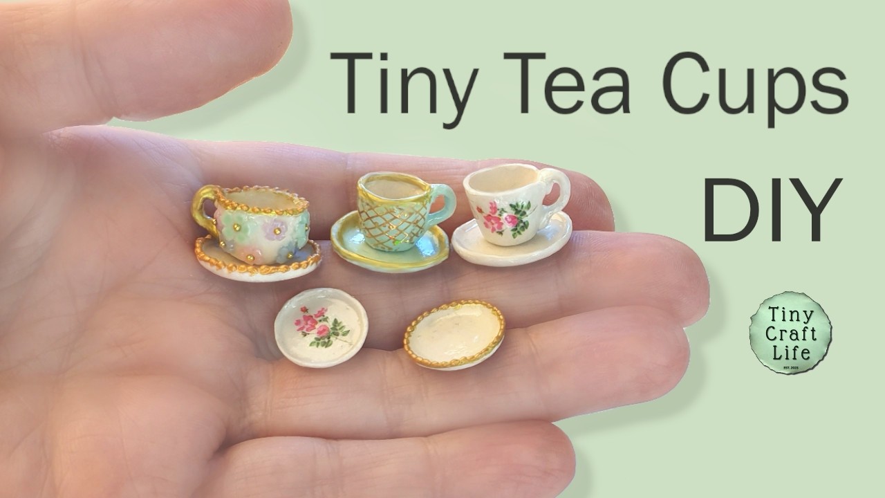 Teeny TINY Tea Cups In Miniature Made With PAPER Clay #PorcelainTeaSet #ChinaPantry