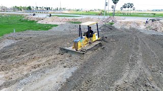 Small Bulldozer Working Clearing Dirt Mud | Land Filling By Bulldozer Operator Skills