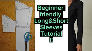 How to Draft/Cut Long & Short Sleeves|Beginner friendly tutorial. #diy #sewingtutorial #sleeves