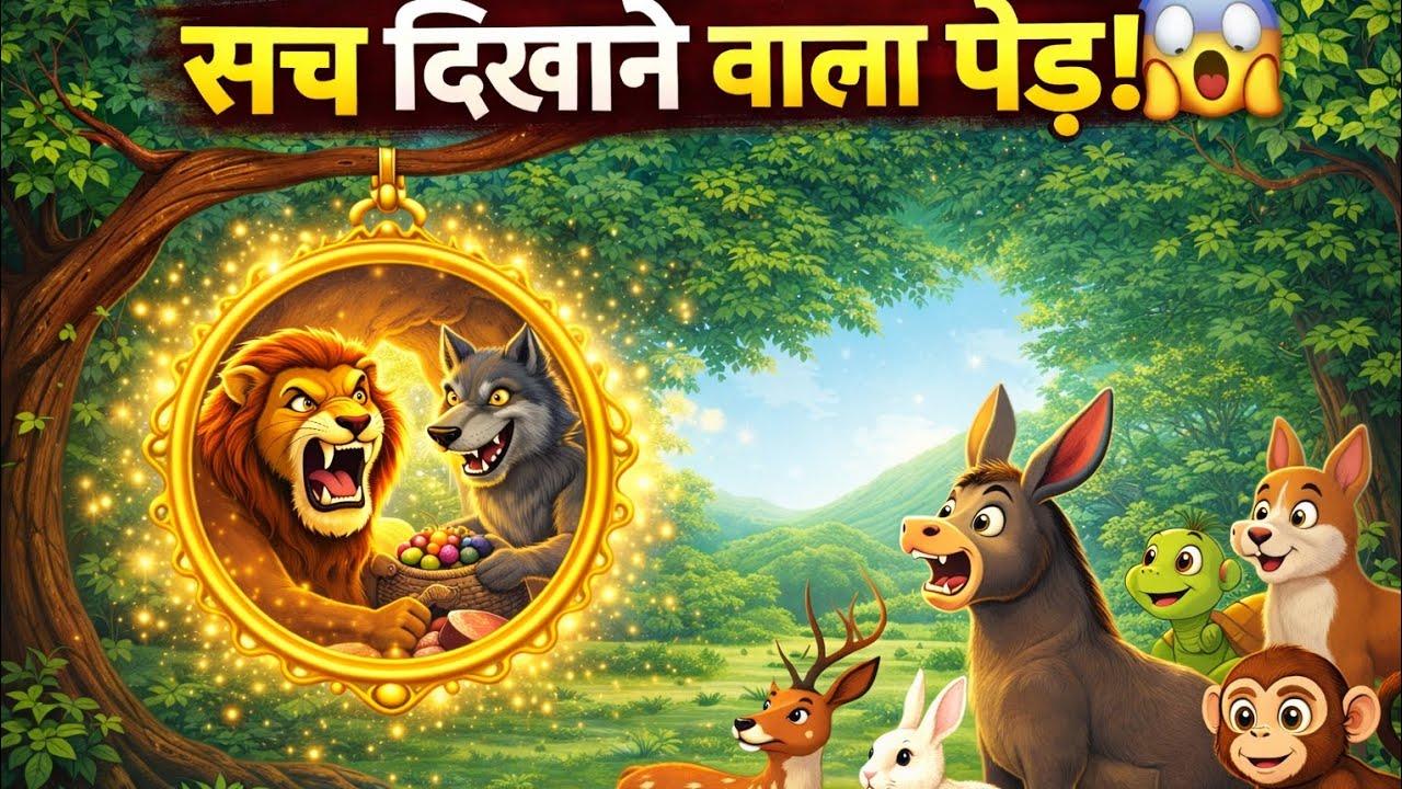 शेर और भेड़िया का सच आया सामने | सच दिखाने वाला जादुई पेड़ | Hindi Moral Story | toon kahani world.