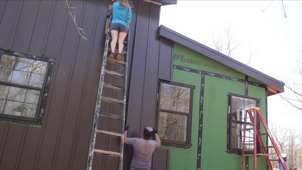 Siding Our DIY Cabin Board And Batten Metal Siding YouTube