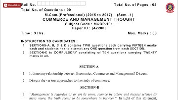 MCOM PROFESSIONAL 1ST SEM COMMERCE AND MANAGEMENT THOUGHT A DEC 2018 | PTU