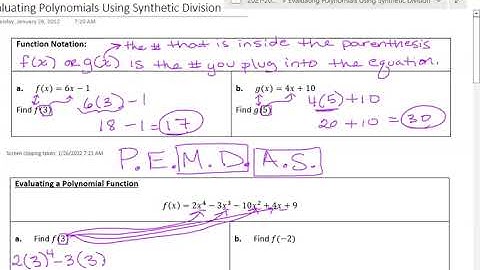 Evaluating Polynomials Using Synthetic Division