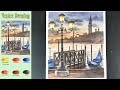 Venice Evening - Landscape Watercolor (sketch & color mixing, masking work, material introduce)