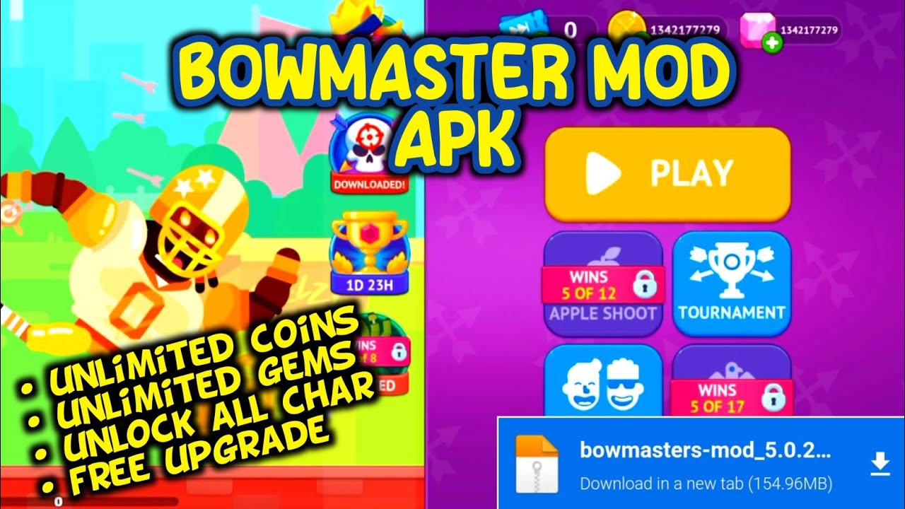 Bowmasters Mod Apk Terbaru bisa online atau offline YouTube