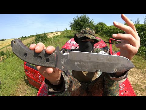 TOPS TAHOMA FIELD KNIFE - DOUBLE EDGE - KNIFE DESTRUCTION TEST - UNTIL IT BREAKS -  Black Canvas