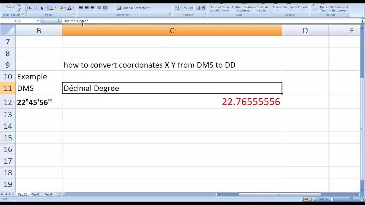 halvø vinkel Shuraba how to convert the X Y coordinates from (degree minute second) DMS to (decimal  degrees) in Excel - YouTube