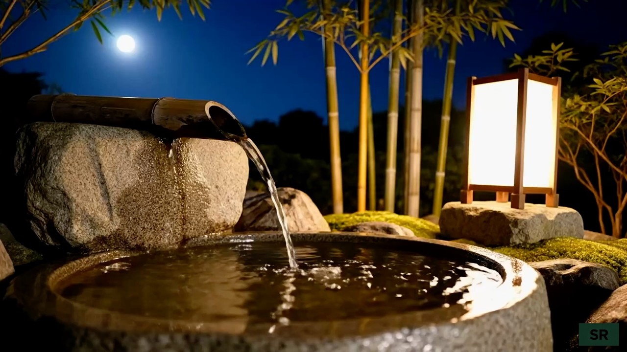 Night Zen Fountain: 1 Hour of Moonlit Bamboo Water & Deep Relaxation ✨
