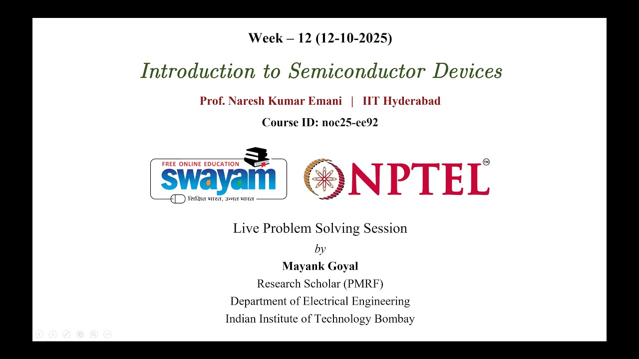 Introduction to Semiconductor Devices Week 12 Live Problem Solving Session (12/10/2025)