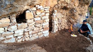 I Built a Stone Survival Bushcraft Shelter in the Mountain, Outdoor Camping, Nature Adventure, DIY