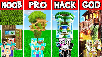 Minecraft Battle: INSIDE TREE HOUSE BUILD CHALLENGE - NOOB vs PRO vs HACKER vs GOD Animation