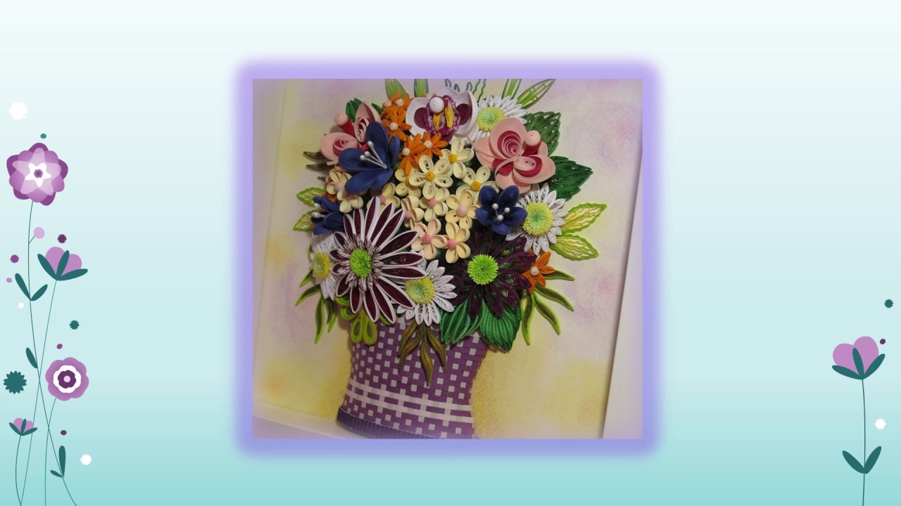 original paper quilling wall art small basket with flowers youtube paper quilling flower basket
