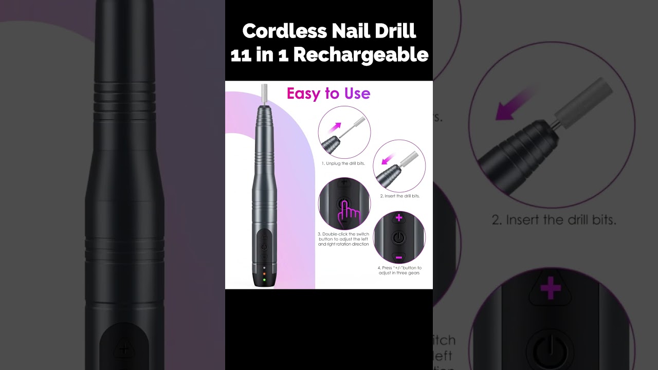 Cordless Nail Drill 11 in 1 Rechargeable Kit Portable Electric Nail File Machine 
