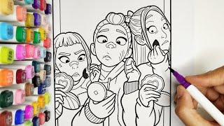 Kpop Demon Hunters Satisfying Coloring Part 20 | How to Color Rumi, Zoey and Mira Doing Makeup 