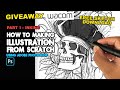 How Making illustration from scratch (1/3) Part 1 sketch, GIVEAWAY INSIDE! With Eng sub