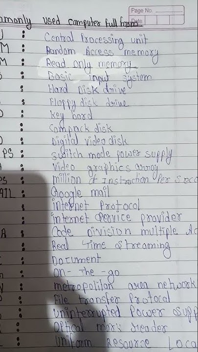 computer full forms CPU ram rom bios HDD FDD kBO cd DYD SMPS VGA MIPS ...